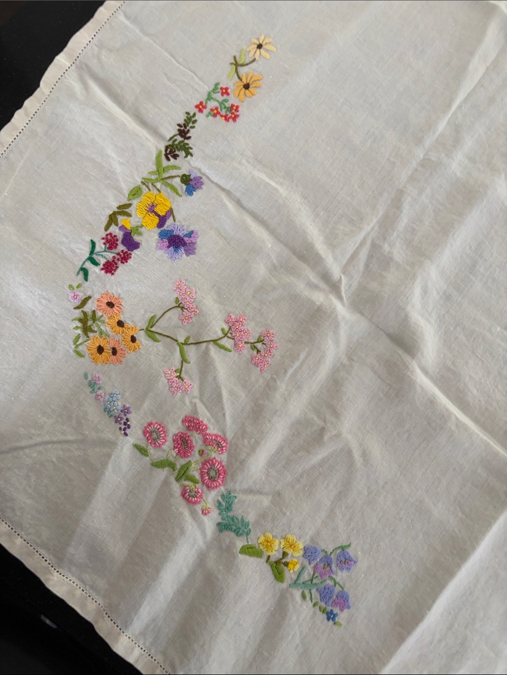 Vintage table cloth embroidered florals